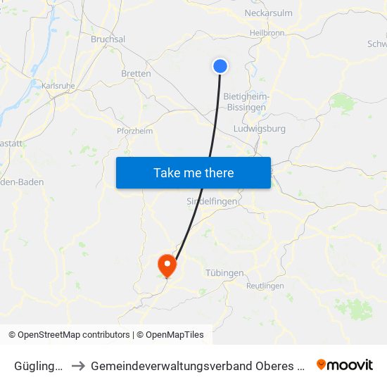 Güglingen to Gemeindeverwaltungsverband Oberes Gäu map