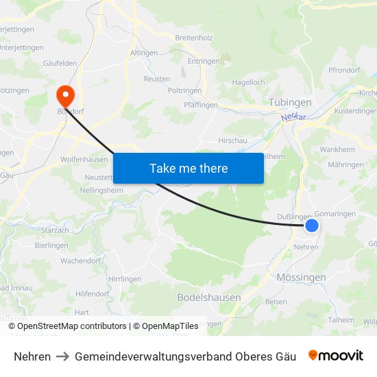 Nehren to Gemeindeverwaltungsverband Oberes Gäu map