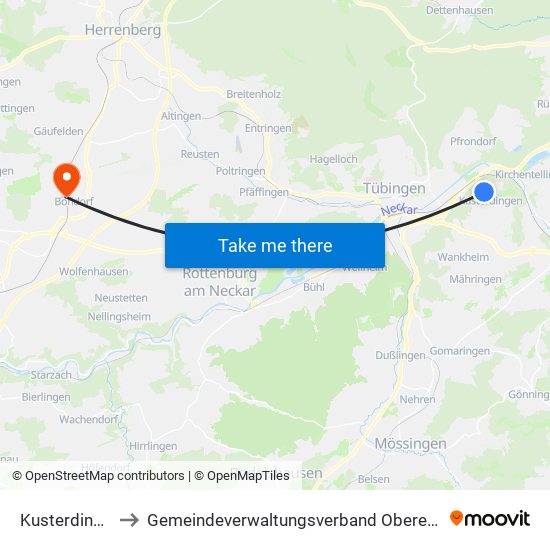 Kusterdingen to Gemeindeverwaltungsverband Oberes Gäu map