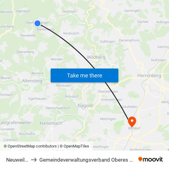 Neuweiler to Gemeindeverwaltungsverband Oberes Gäu map