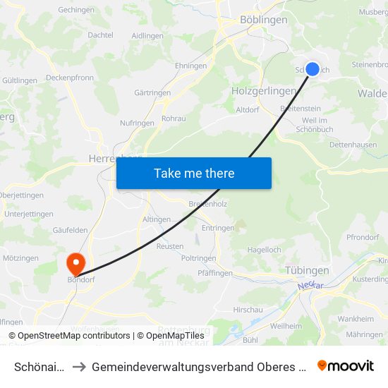 Schönaich to Gemeindeverwaltungsverband Oberes Gäu map