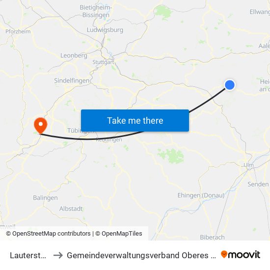 Lauterstein to Gemeindeverwaltungsverband Oberes Gäu map