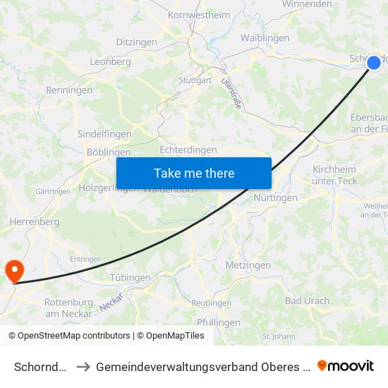 Schorndorf to Gemeindeverwaltungsverband Oberes Gäu map