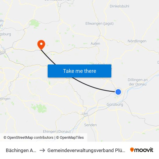 Bächingen A.D.Brenz to Gemeindeverwaltungsverband Plüderhausen-Urbach map