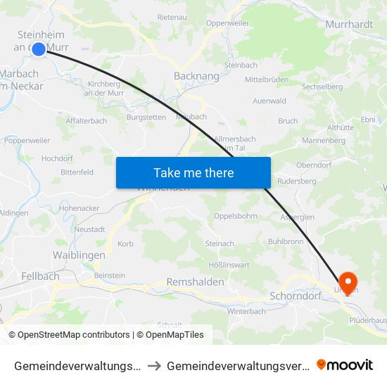 Gemeindeverwaltungsverband Steinheim-Murr to Gemeindeverwaltungsverband Plüderhausen-Urbach map