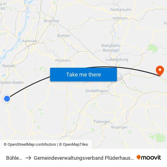 Bühlertal to Gemeindeverwaltungsverband Plüderhausen-Urbach map