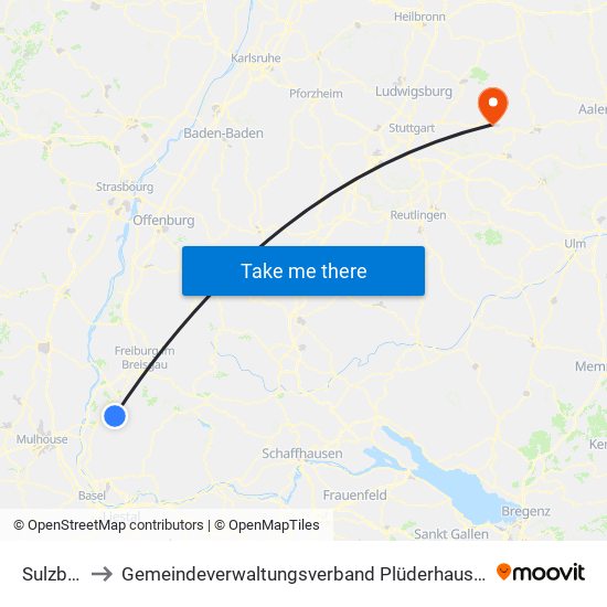 Sulzburg to Gemeindeverwaltungsverband Plüderhausen-Urbach map