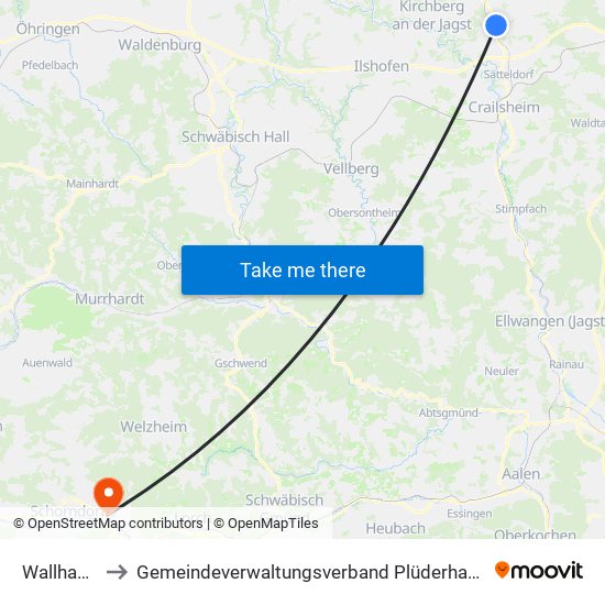 Wallhausen to Gemeindeverwaltungsverband Plüderhausen-Urbach map