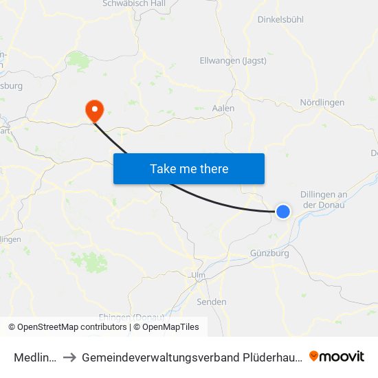 Medlingen to Gemeindeverwaltungsverband Plüderhausen-Urbach map