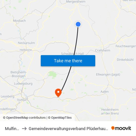 Mulfingen to Gemeindeverwaltungsverband Plüderhausen-Urbach map