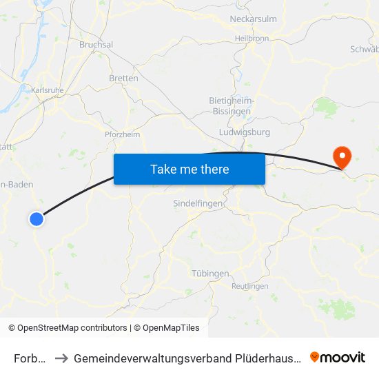 Forbach to Gemeindeverwaltungsverband Plüderhausen-Urbach map
