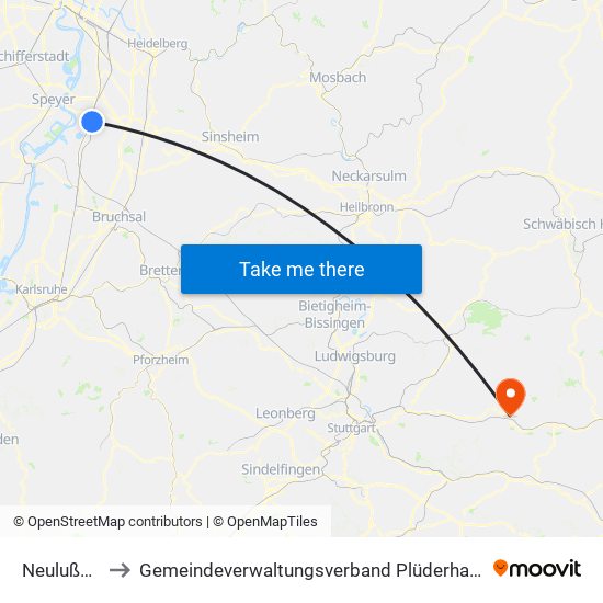 Neulußheim to Gemeindeverwaltungsverband Plüderhausen-Urbach map