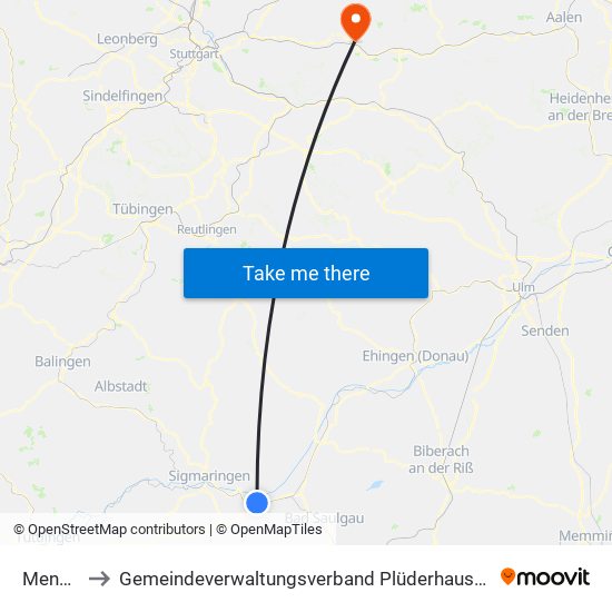 Mengen to Gemeindeverwaltungsverband Plüderhausen-Urbach map