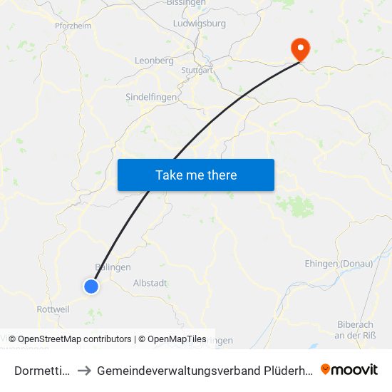 Dormettingen to Gemeindeverwaltungsverband Plüderhausen-Urbach map