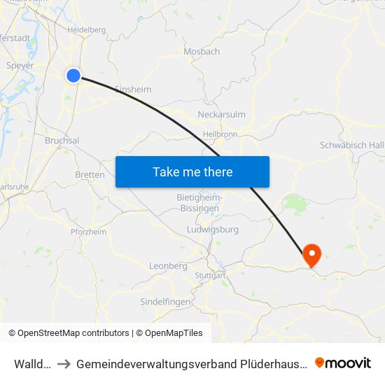 Walldorf to Gemeindeverwaltungsverband Plüderhausen-Urbach map