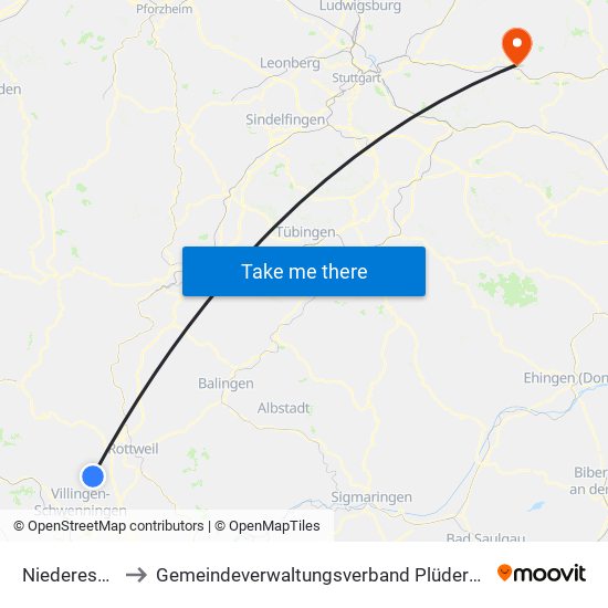 Niedereschach to Gemeindeverwaltungsverband Plüderhausen-Urbach map