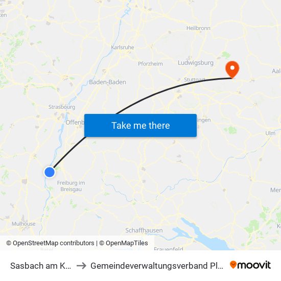 Sasbach am Kaiserstuhl to Gemeindeverwaltungsverband Plüderhausen-Urbach map