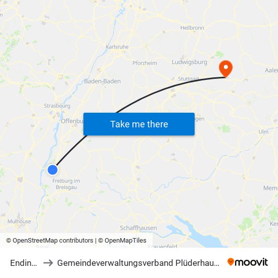 Endingen to Gemeindeverwaltungsverband Plüderhausen-Urbach map