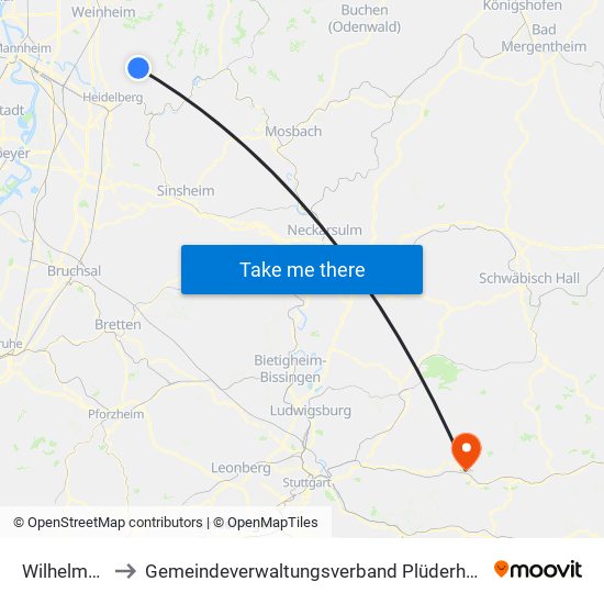 Wilhelmsfeld to Gemeindeverwaltungsverband Plüderhausen-Urbach map