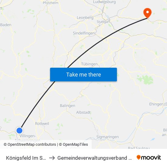 Königsfeld Im Schwarzwald to Gemeindeverwaltungsverband Plüderhausen-Urbach map