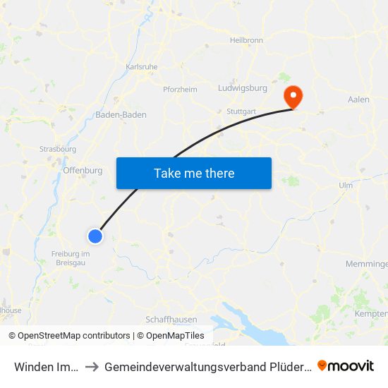 Winden Im Elztal to Gemeindeverwaltungsverband Plüderhausen-Urbach map