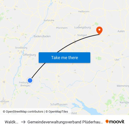 Waldkirch to Gemeindeverwaltungsverband Plüderhausen-Urbach map