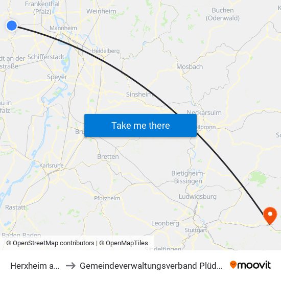 Herxheim am Berg to Gemeindeverwaltungsverband Plüderhausen-Urbach map