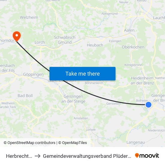 Herbrechtingen to Gemeindeverwaltungsverband Plüderhausen-Urbach map