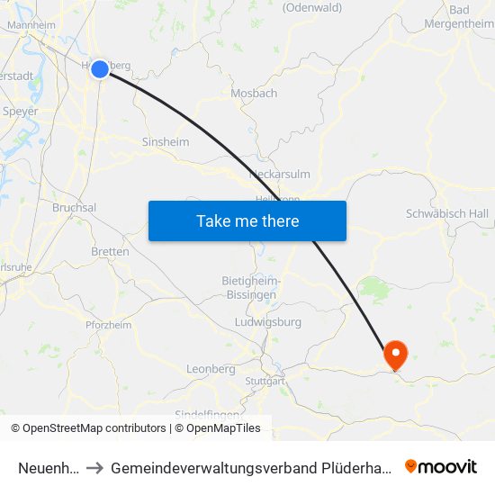 Neuenheim to Gemeindeverwaltungsverband Plüderhausen-Urbach map