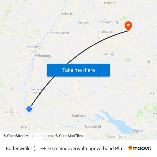 Badenweiler (Kernort) to Gemeindeverwaltungsverband Plüderhausen-Urbach map