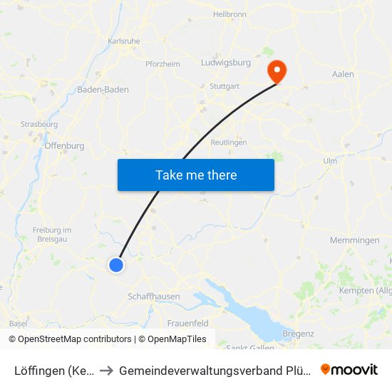 Löffingen (Kernstadt) to Gemeindeverwaltungsverband Plüderhausen-Urbach map