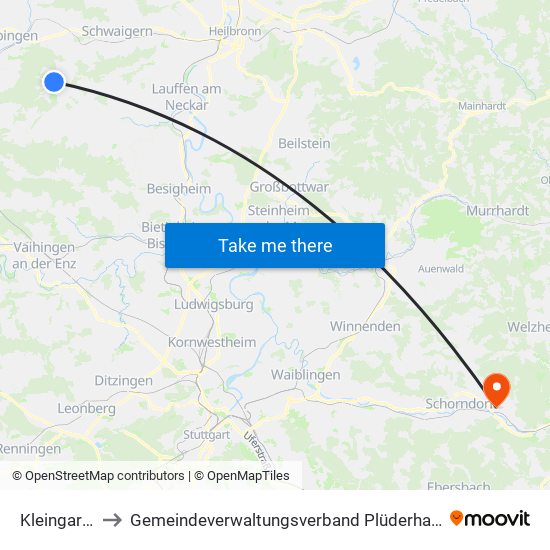 Kleingartach to Gemeindeverwaltungsverband Plüderhausen-Urbach map