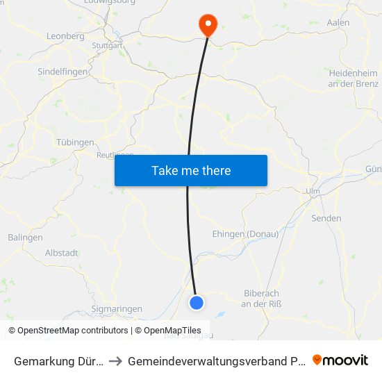 Gemarkung Dürmentingen to Gemeindeverwaltungsverband Plüderhausen-Urbach map