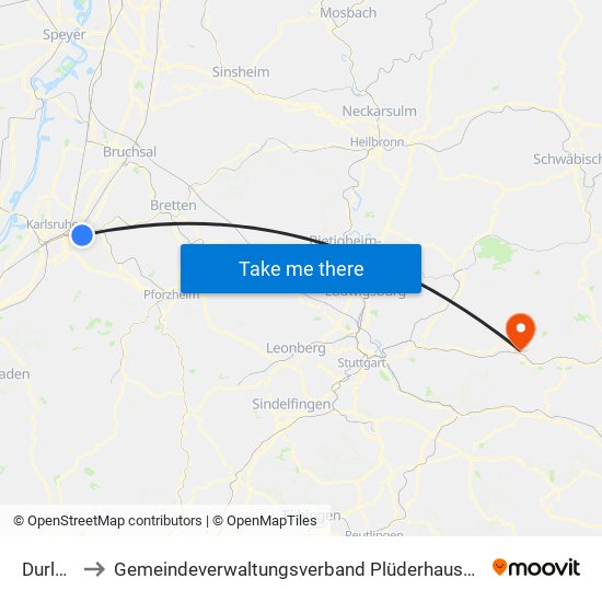 Durlach to Gemeindeverwaltungsverband Plüderhausen-Urbach map