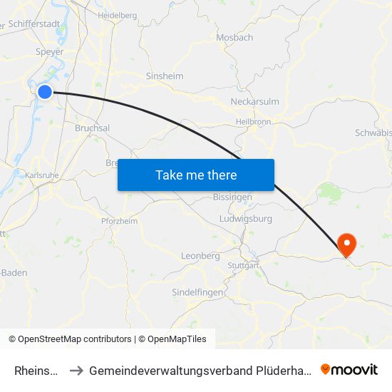 Rheinsheim to Gemeindeverwaltungsverband Plüderhausen-Urbach map