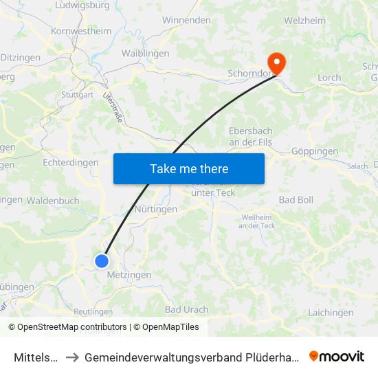 Mittelstadt to Gemeindeverwaltungsverband Plüderhausen-Urbach map