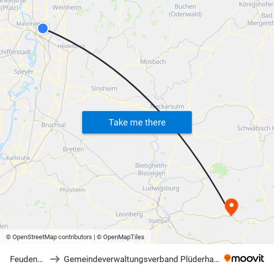 Feudenheim to Gemeindeverwaltungsverband Plüderhausen-Urbach map