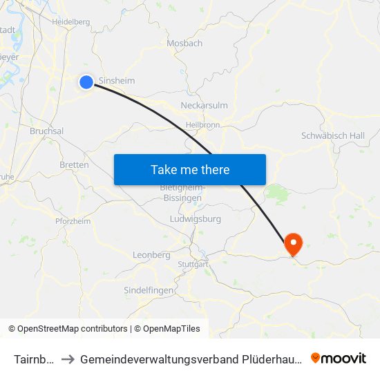 Tairnbach to Gemeindeverwaltungsverband Plüderhausen-Urbach map