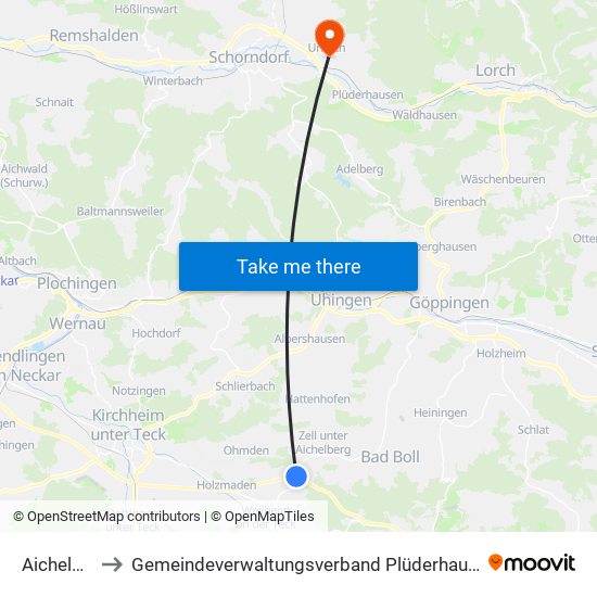 Aichelberg to Gemeindeverwaltungsverband Plüderhausen-Urbach map