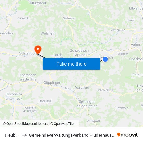 Heubach to Gemeindeverwaltungsverband Plüderhausen-Urbach map