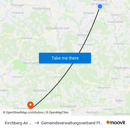 Kirchberg An Der Jagst to Gemeindeverwaltungsverband Plüderhausen-Urbach map