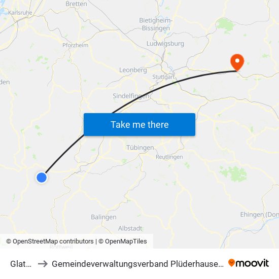Glatten to Gemeindeverwaltungsverband Plüderhausen-Urbach map