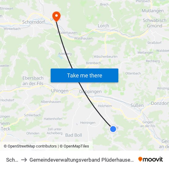 Schlat to Gemeindeverwaltungsverband Plüderhausen-Urbach map