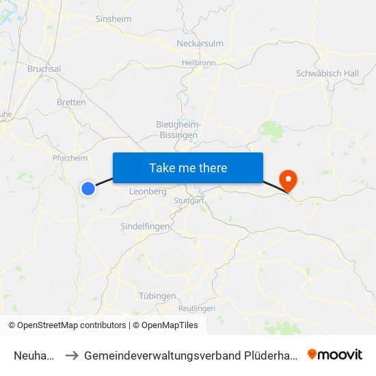 Neuhausen to Gemeindeverwaltungsverband Plüderhausen-Urbach map