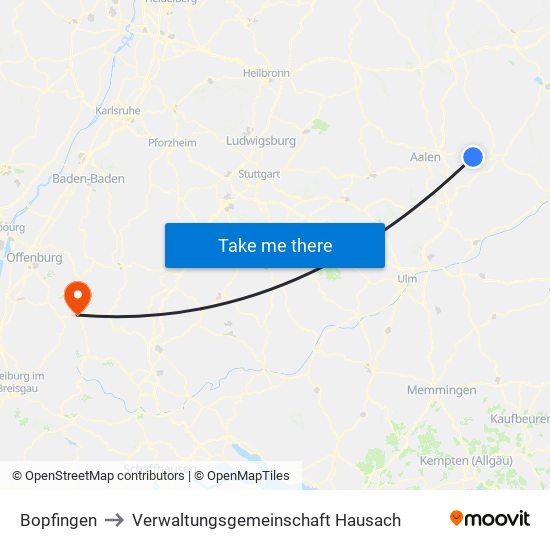 Bopfingen to Verwaltungsgemeinschaft Hausach map