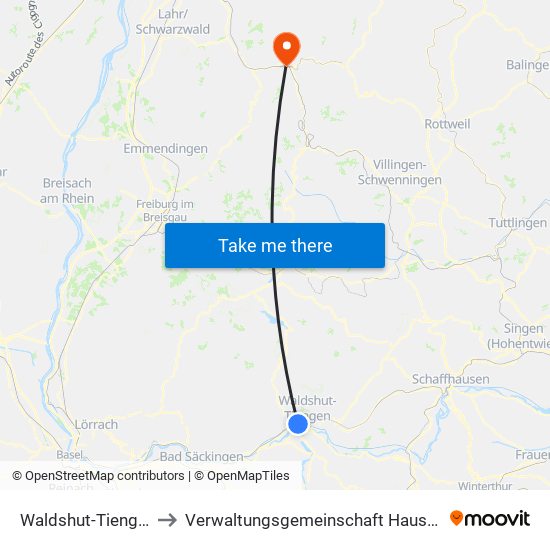 Waldshut-Tiengen to Verwaltungsgemeinschaft Hausach map