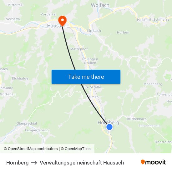 Hornberg to Verwaltungsgemeinschaft Hausach map