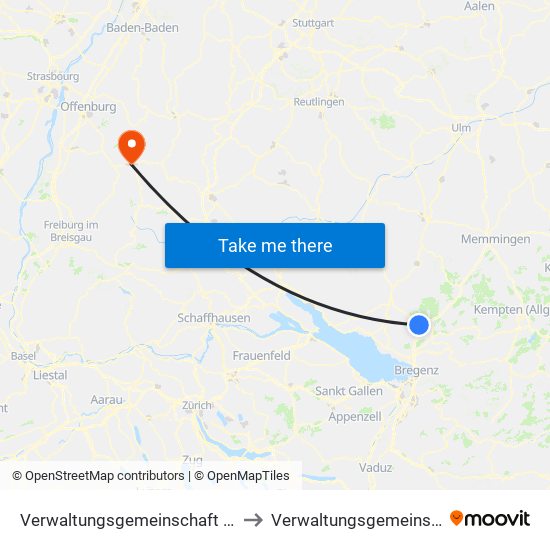 Verwaltungsgemeinschaft Wangen Im Allgäu to Verwaltungsgemeinschaft Hausach map