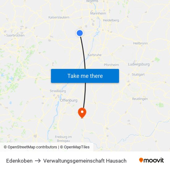 Edenkoben to Verwaltungsgemeinschaft Hausach map