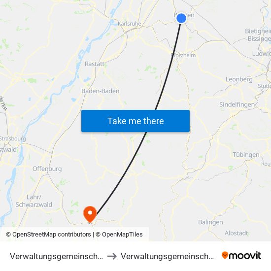 Verwaltungsgemeinschaft Bretten to Verwaltungsgemeinschaft Hausach map